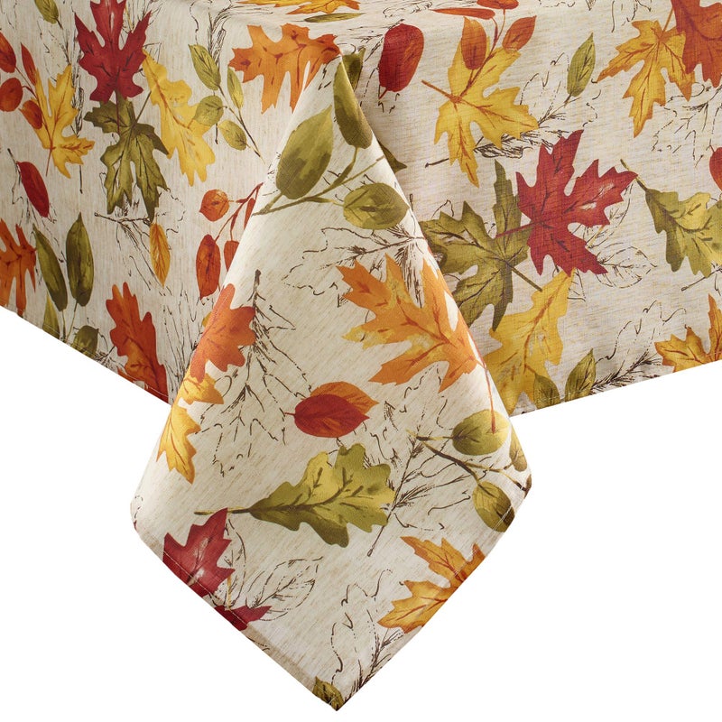 Elrene Home Fashions Autumn Leaves Fall Printed Wrinkle Resistant Tablecloth, Holiday Table Cover for Formal or Everyday Use, 60"x84" Oblong/Rectangle - Image 1